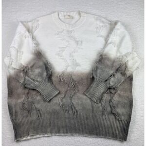 143 Story By Line Up Womens Size Medium 3/4 Sleeve Fuzzy Textured Boxy Sweater